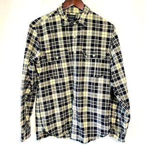J Crew Mens Black And White Plaid Work Button Down Shirt Size M